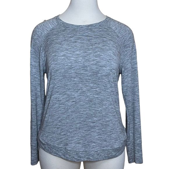 Athleta Womens Crew Neck Round Tulip Hem Long Sleeve Gray Athletic Sweatshirt XL - Picture 2 of 6